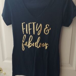 Fifty & Fabulous Short Sleeve Tee in Black with Gold Script